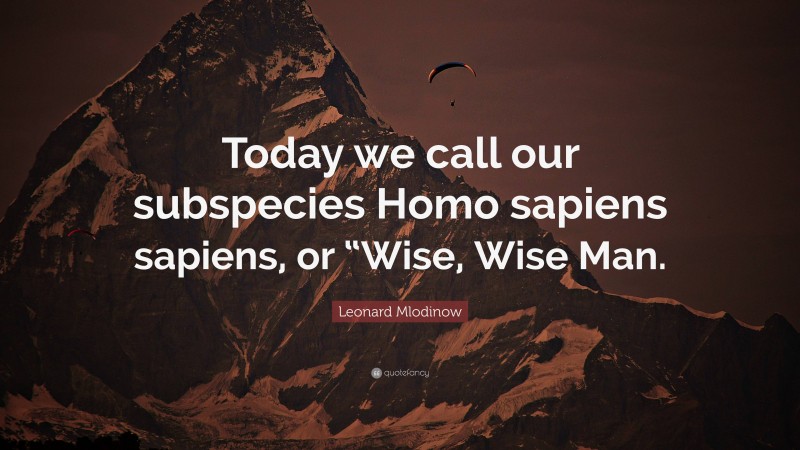 Leonard Mlodinow Quote: “Today we call our subspecies Homo sapiens sapiens, or “Wise, Wise Man.”
