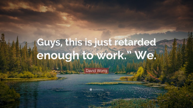 David Wong Quote: “Guys, this is just retarded enough to work.” We.”