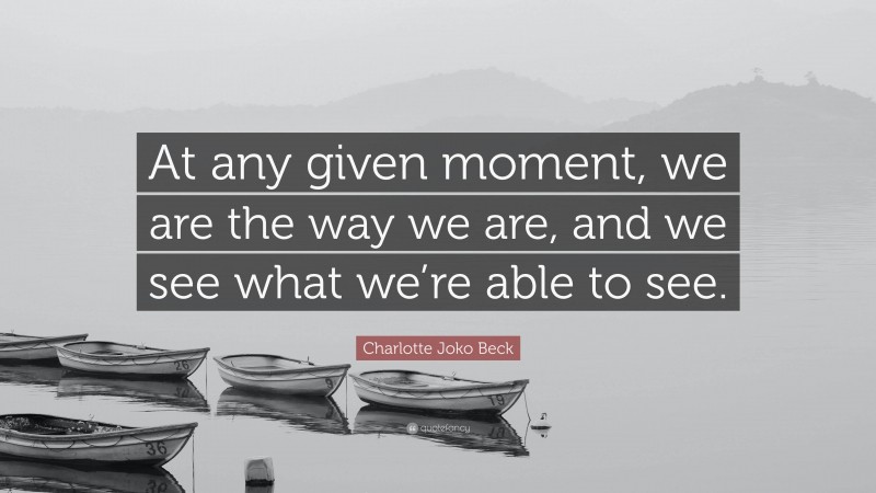 Charlotte Joko Beck Quote: “At any given moment, we are the way we are, and we see what we’re able to see.”