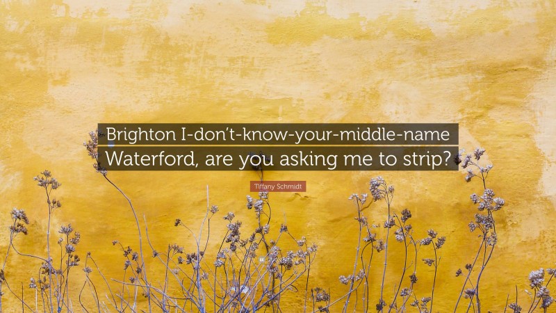 Tiffany Schmidt Quote: “Brighton I-don’t-know-your-middle-name Waterford, are you asking me to strip?”