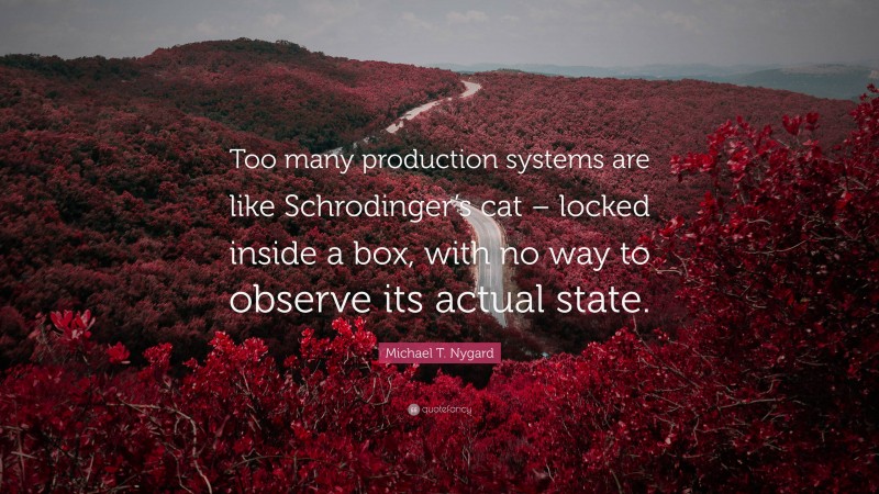 Michael T. Nygard Quote: “Too many production systems are like Schrodinger’s cat – locked inside a box, with no way to observe its actual state.”