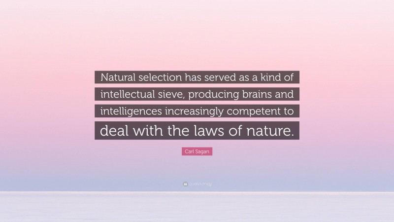 Carl Sagan Quote: “Natural selection has served as a kind of intellectual sieve, producing brains and intelligences increasingly competent to deal with the laws of nature.”