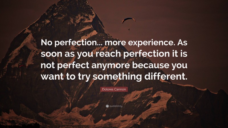 Dolores Cannon Quote: “No perfection... more experience. As soon as you reach perfection it is not perfect anymore because you want to try something different.”