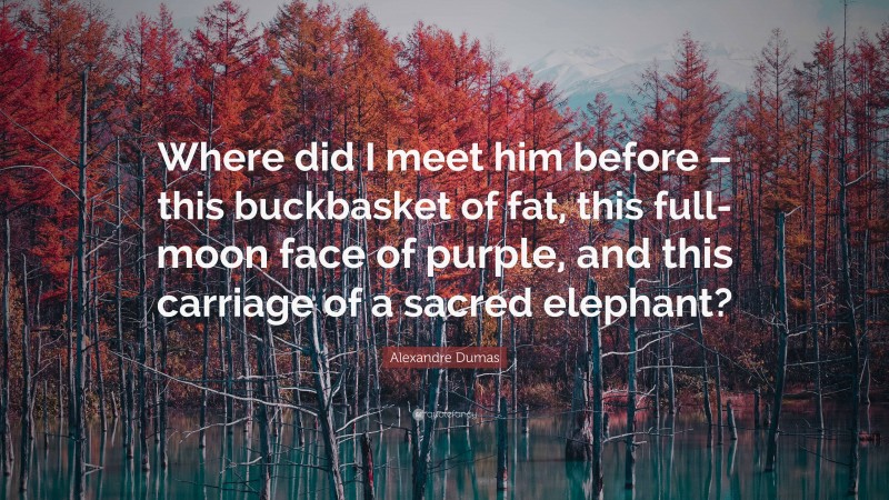 Alexandre Dumas Quote: “Where did I meet him before – this buckbasket of fat, this full-moon face of purple, and this carriage of a sacred elephant?”