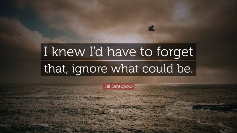 Jill Santopolo Quote: “I knew I’d have to forget that, ignore what could be.”