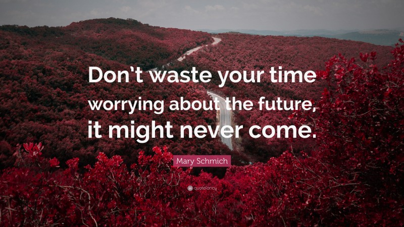 Mary Schmich Quote: “Don’t waste your time worrying about the future, it might never come.”
