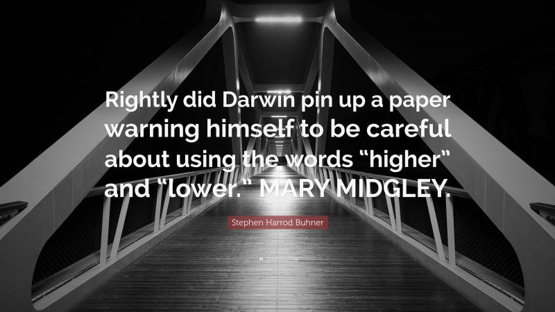 Stephen Harrod Buhner Quote: “Rightly did Darwin pin up a paper warning himself to be careful about using the words “higher” and “lower.” MARY MIDGLEY.”