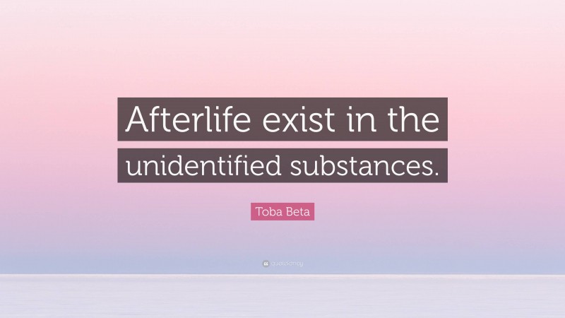 Toba Beta Quote: “Afterlife exist in the unidentified substances.”