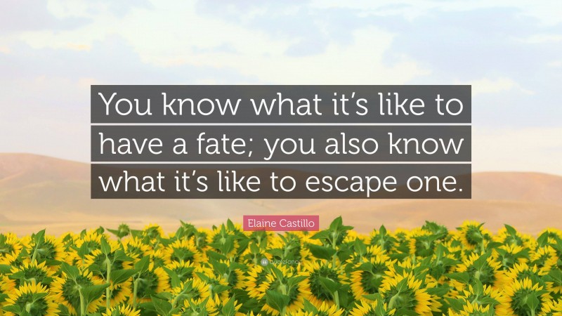 Elaine Castillo Quote: “You know what it’s like to have a fate; you also know what it’s like to escape one.”