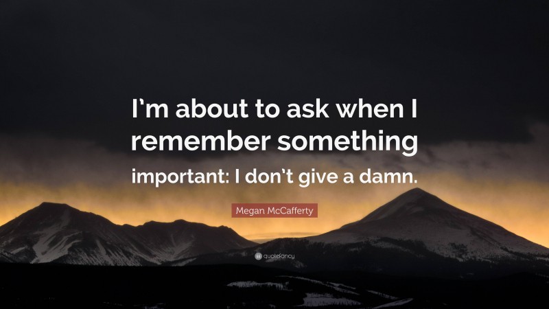 Megan McCafferty Quote: “I’m about to ask when I remember something important: I don’t give a damn.”