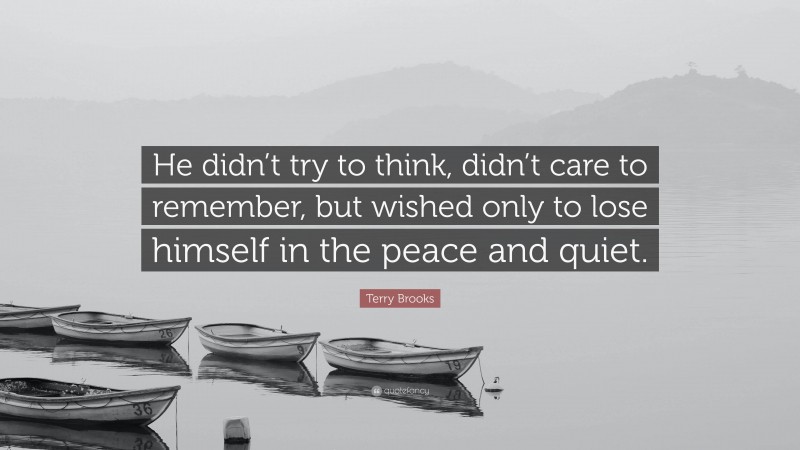 Terry Brooks Quote: “He didn’t try to think, didn’t care to remember, but wished only to lose himself in the peace and quiet.”