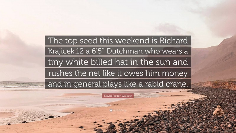 David Foster Wallace Quote: “The top seed this weekend is Richard Krajicek,12 a 6′5″ Dutchman who wears a tiny white billed hat in the sun and rushes the net like it owes him money and in general plays like a rabid crane.”
