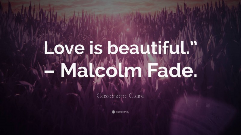 Cassandra Clare Quote: “Love is beautiful.” – Malcolm Fade.”