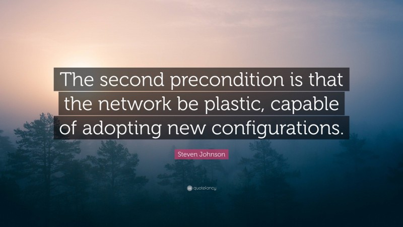 Steven Johnson Quote: “The second precondition is that the network be plastic, capable of adopting new configurations.”