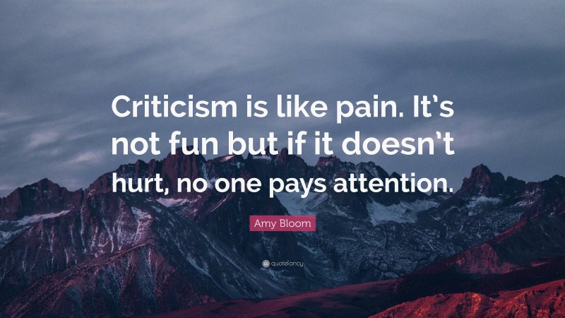 Amy Bloom Quote: “Criticism is like pain. It’s not fun but if it doesn’t hurt, no one pays attention.”