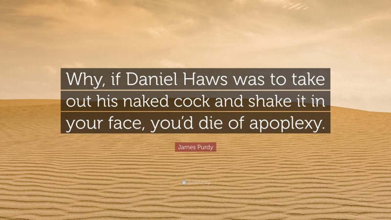 James Purdy Quote: “Why, if Daniel Haws was to take out his naked cock and shake it in your face, you’d die of apoplexy.”