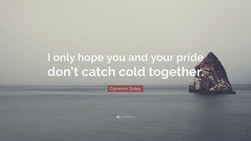 Cameron Dokey Quote: “I only hope you and your pride don’t catch cold together.”