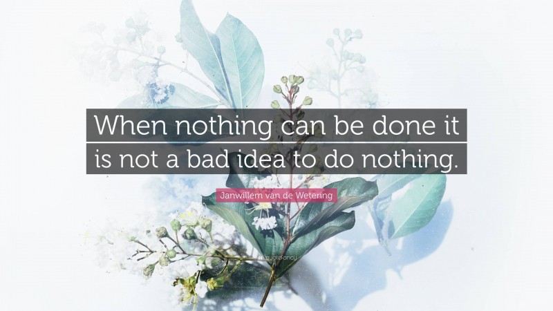 Janwillem van de Wetering Quote: “When nothing can be done it is not a bad idea to do nothing.”