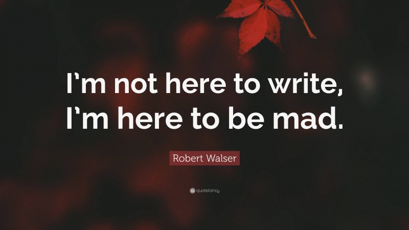Robert Walser Quote: “I’m not here to write, I’m here to be mad.”