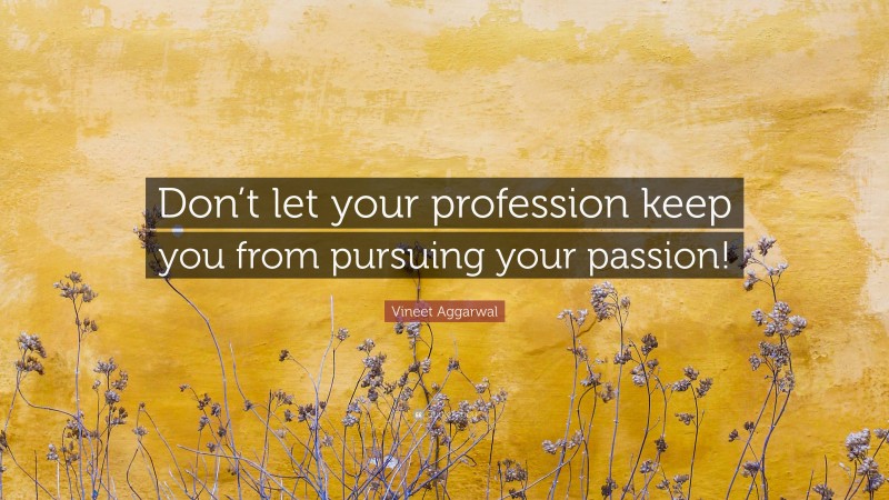 Vineet Aggarwal Quote: “Don’t let your profession keep you from pursuing your passion!”