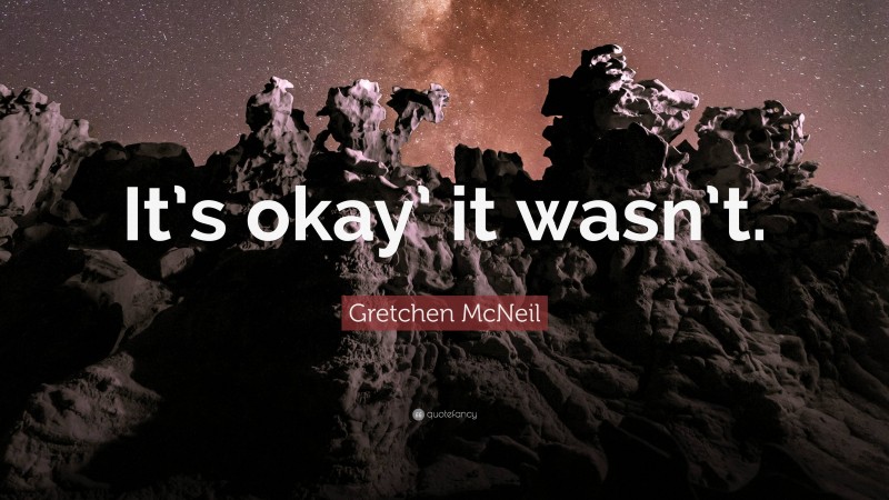 Gretchen McNeil Quote: “It’s okay’ it wasn’t.”