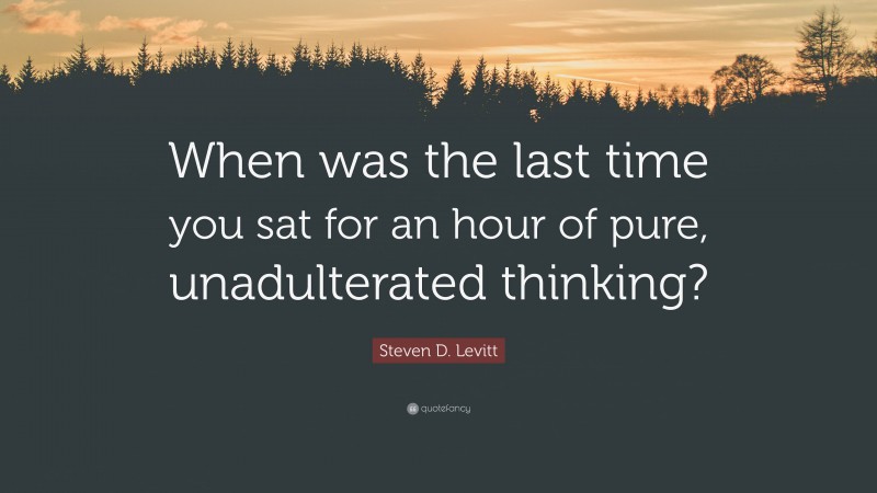 Steven D. Levitt Quote: “When was the last time you sat for an hour of pure, unadulterated thinking?”