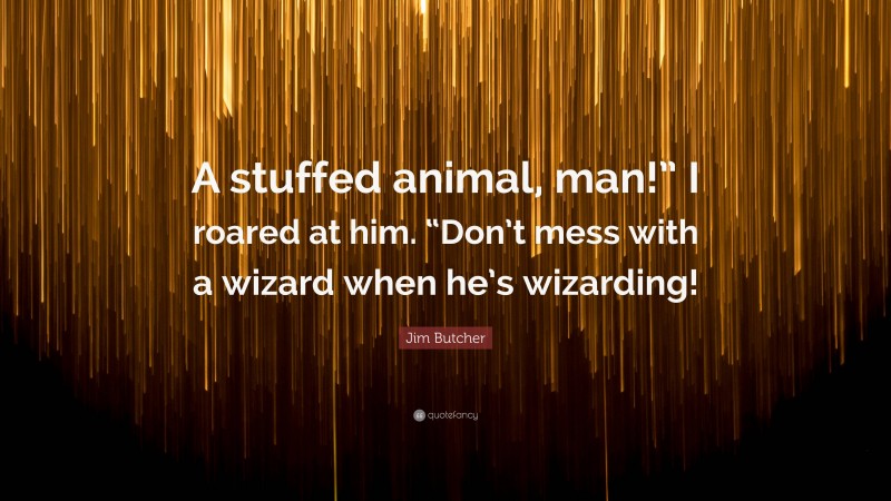 Jim Butcher Quote: “A stuffed animal, man!” I roared at him. “Don’t mess with a wizard when he’s wizarding!”