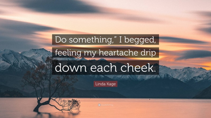 Linda Kage Quote: “Do something,” I begged, feeling my heartache drip down each cheek.”
