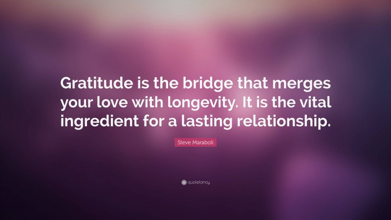 Steve Maraboli Quote: “Gratitude is the bridge that merges your love with longevity. It is the vital ingredient for a lasting relationship.”