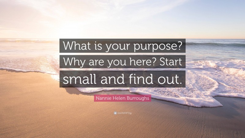 Nannie Helen Burroughs Quote: “What is your purpose? Why are you here? Start small and find out.”