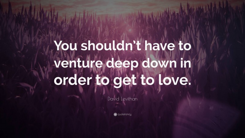 David Levithan Quote: “You shouldn’t have to venture deep down in order to get to love.”