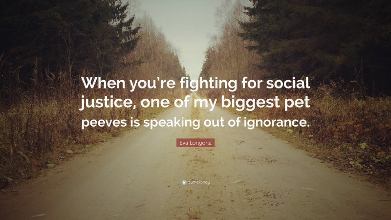 Eva Longoria Quote: “When you’re fighting for social justice, one of my biggest pet peeves is speaking out of ignorance.”