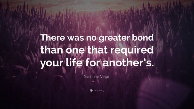 Stephenie Meyer Quote: “There was no greater bond than one that required your life for another’s.”