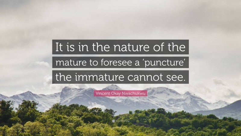 Vincent Okay Nwachukwu Quote: “It is in the nature of the mature to foresee a ‘puncture’ the immature cannot see.”