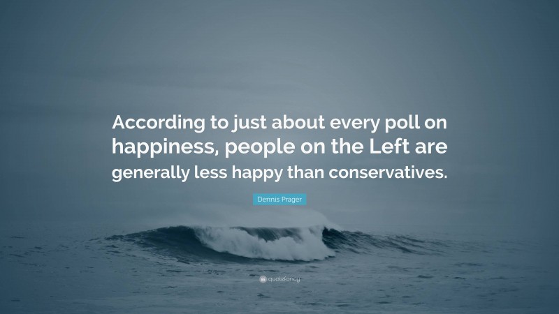 Dennis Prager Quote: “According to just about every poll on happiness, people on the Left are generally less happy than conservatives.”