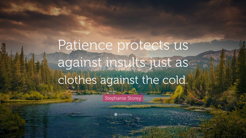 Stephanie Storey Quote: “Patience protects us against insults just as clothes against the cold.”