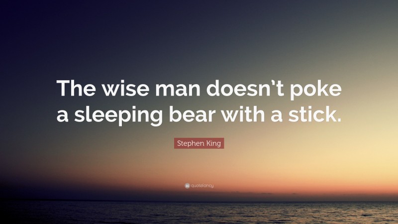 Stephen King Quote: “The wise man doesn’t poke a sleeping bear with a stick.”