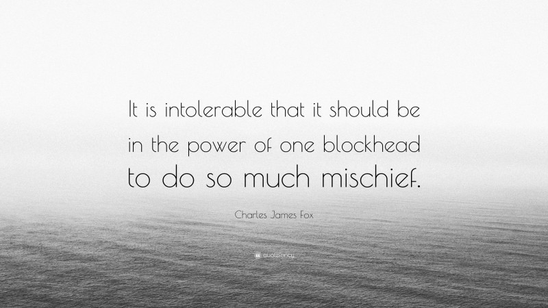 Charles James Fox Quote: “It is intolerable that it should be in the power of one blockhead to do so much mischief.”