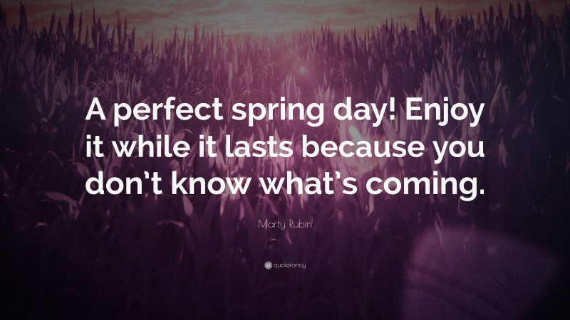 Marty Rubin Quote: “A perfect spring day! Enjoy it while it lasts because you don’t know what’s coming.”