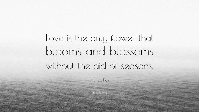 Avijeet Das Quote: “Love is the only flower that blooms and blossoms without the aid of seasons.”