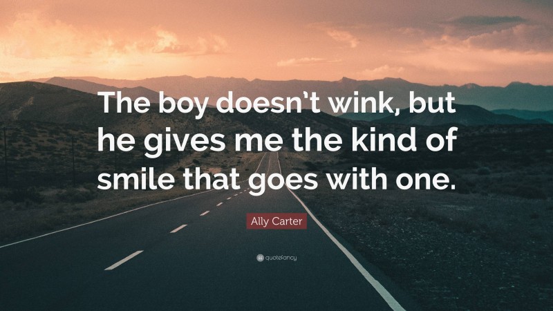 Ally Carter Quote: “The boy doesn’t wink, but he gives me the kind of smile that goes with one.”