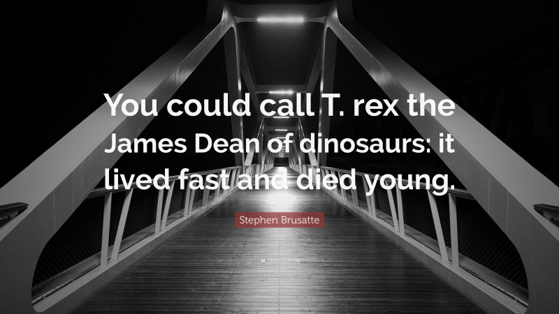 Stephen Brusatte Quote: “You could call T. rex the James Dean of dinosaurs: it lived fast and died young.”