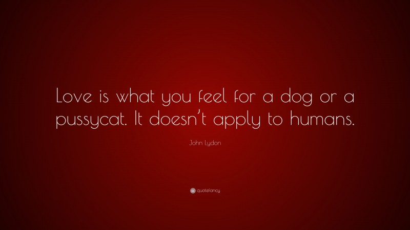 John Lydon Quote: “Love is what you feel for a dog or a pussycat. It doesn’t apply to humans.”