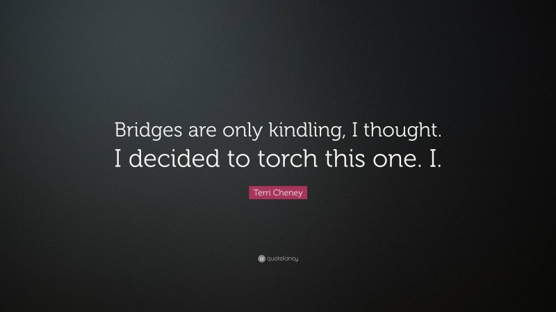 Terri Cheney Quote: “Bridges are only kindling, I thought. I decided to torch this one. I.”