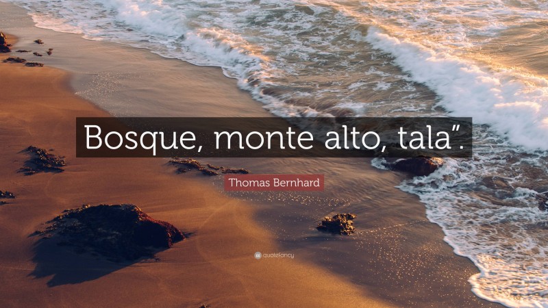 Thomas Bernhard Quote: “Bosque, monte alto, tala”.”