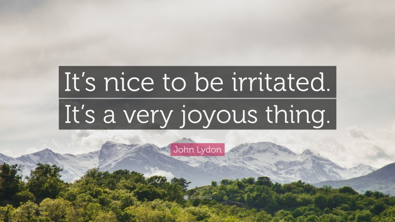 John Lydon Quote: “It’s nice to be irritated. It’s a very joyous thing.”