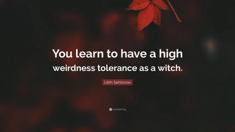 Lilith Saintcrow Quote: “You learn to have a high weirdness tolerance as a witch.”