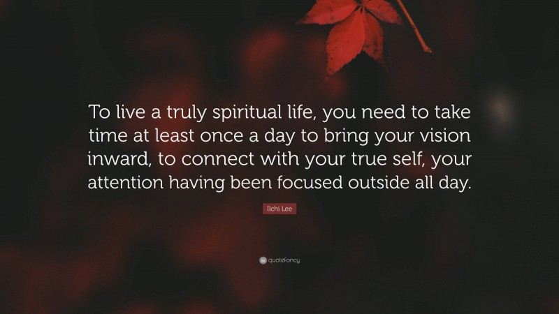 Ilchi Lee Quote: “To live a truly spiritual life, you need to take time at least once a day to bring your vision inward, to connect with your true self, your attention having been focused outside all day.”