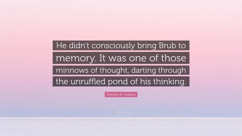 Dorothy B. Hughes Quote: “He didn’t consciously bring Brub to memory. It was one of those minnows of thought, darting through the unruffled pond of his thinking.”