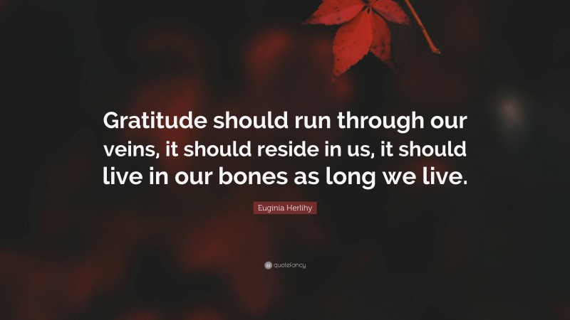 Euginia Herlihy Quote: “Gratitude should run through our veins, it should reside in us, it should live in our bones as long we live.”